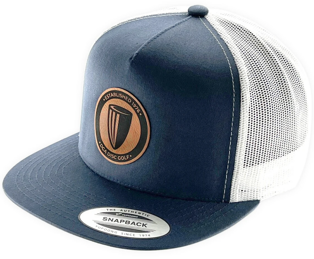 DGA LEATHER PATCH FLAT BILL MESH SNAPBACK CAP